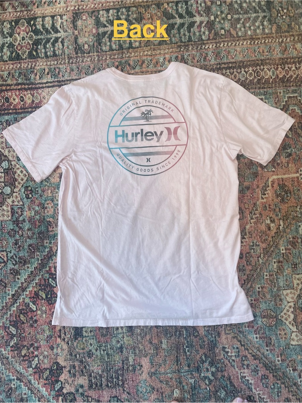 Hurley Men’s Pastel Pink Short-Sleeve Tee with Pastel Gradient Logo